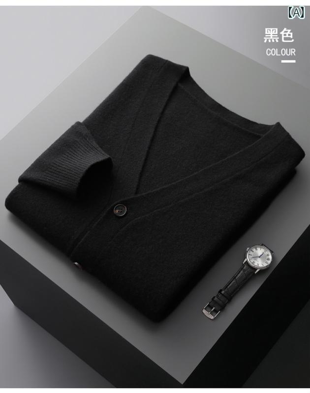 春秋 ウールカーディガン メンズ Vネック 薄手 セーター ゆったり 大きいサイズ ニット ジャケット 無地 ウール カジュアル