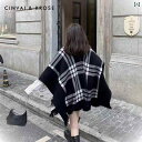 ウェブサイト 小さめ c & k 韓国 ルーズ マント ショールな リバーシブル チェック 柄 ニット ジャケット 女性 暖かい.シンプルスタイル