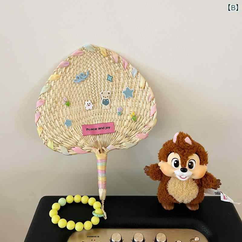 手作り DIYの 厳選 星の レトロ 手回し 式 ガマの 葉の 扇風機 ウサギの 庭の ポータブル クール 小型.カラフルカラー.オシャレ