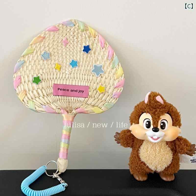 手作り DIYの 厳選 星の レトロ 手回し 式 ガマの 葉の 扇風機 ウサギの 庭の ポータブル クール 小型.カラフルカラー.オシャレ