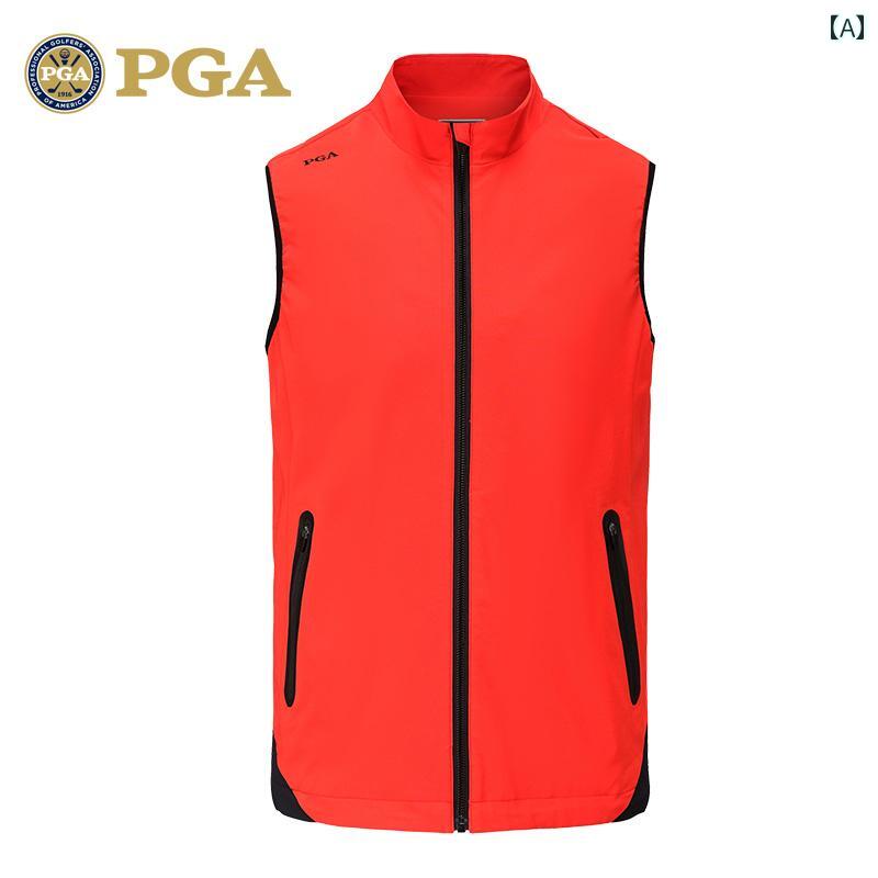 アメリカ PGA 最新 ゴルフ ベスト メンズ 秋冬 服 スポーツ ジャケット メッシュ 裏地 格子模様 男性用..