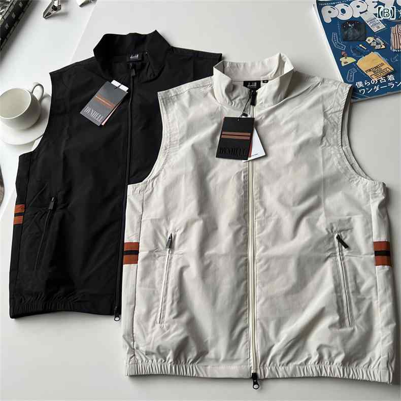 軽量 速乾性 通気性 メンズ ゴルフ ベスト 機能性 防風性 アウトドア スポーツ用 スタンドカラー ブラック ベージュ サイズ M～3XL