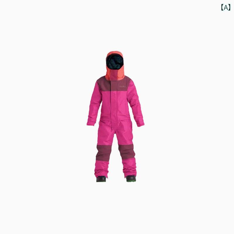 エア ブラスター 子供 厚手 スキー スーツ AB ワンピース フード 付き スノー ピンク ブラック オールインワン S M L