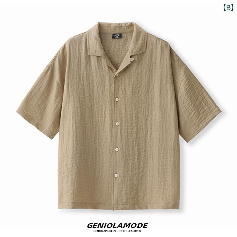 クール リネン ホワイト 半袖 シャツ メンズ 夏 ゆったり カジュアル おしゃれ シンプル コーディネート 無地