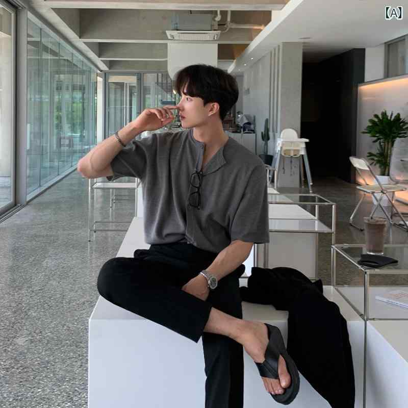 半袖 ニットカーディガン Tシャツ メンズ 夏 韓国 ライト 大人 スタイル ゆったり 無地 五分袖 カーディガンジャケット