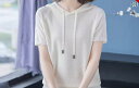 カラー フード付き 半袖 Tシャツ レディース 夏 薄手 ゆったり 万能 涼しい クール 快適 ニット セーター シンプル 無地
