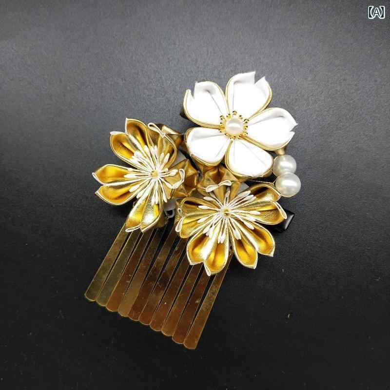 ロリータ 和風 ゴールド 着物 漢服 アクセサリー 白昼 夢 花魁 芸者 ヘッド ドレス ヘア ピン カジュアル コーディネート