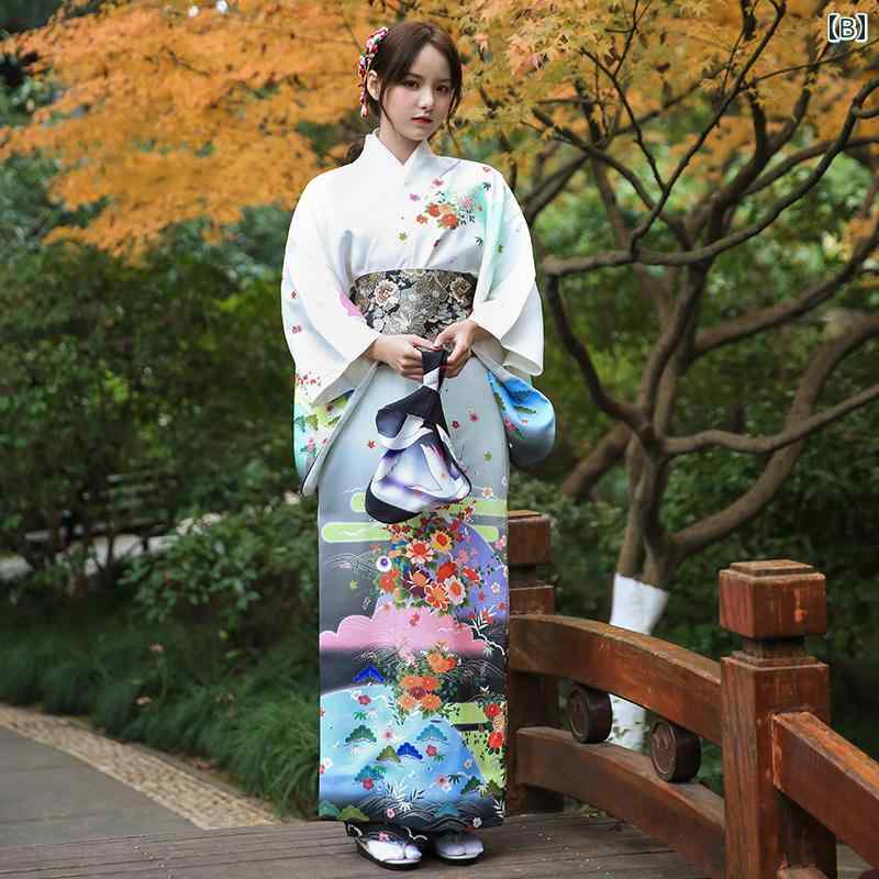LINEAR shopの日本の 女性 着物 小物 伝統的な 花柄 改良 レトロ 和風 優しい モランディ ブルー レディース おしゃれ カジュアル｜アングル2