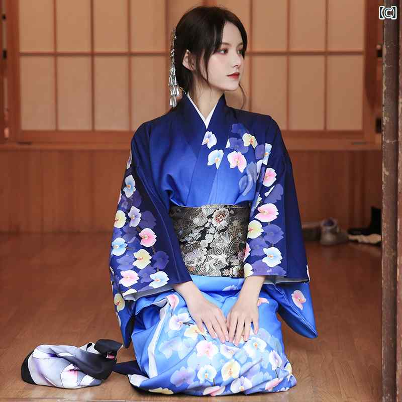 LINEAR shopの日本の 女性 着物 小物 伝統的な 花柄 改良 レトロ 和風 優しい モランディ ブルー レディース おしゃれ カジュアル｜アングル3
