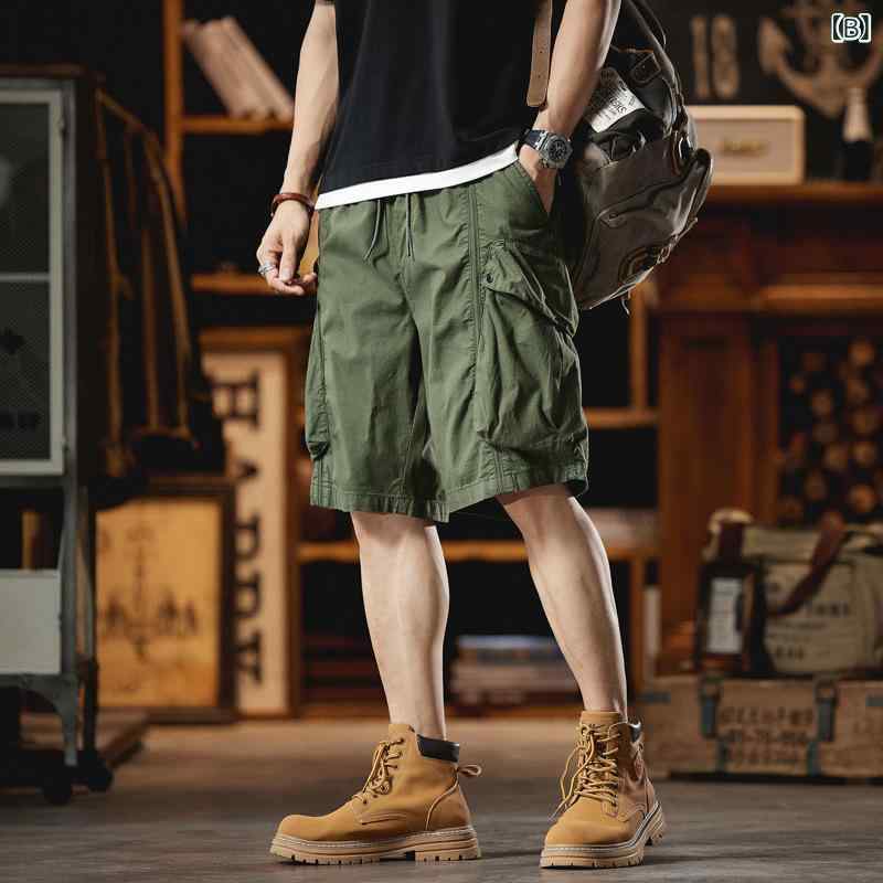LINEAR shopのハーフパンツ メンズ 男性用 カーゴパンツ ミリタリー ワークパンツ ショートパンツ 無地 短パン ズボン 薄手 通気性 普段使い アウトドア ブラック グリーン カーキ ブラウン｜アングル3