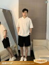 クリーン フィット ブラック ハイウエスト ショーツ メンズ バスケットボール パンツ カジュアル スポーツスタイル アメリカ風