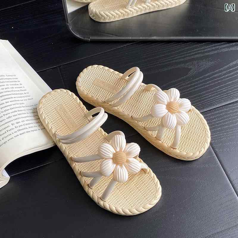 フラワー レディースシューズ 夏 アウトドア ストロー スリッパ エスニック シューズ ビーチ サンダル 花 デイジー ひまわり