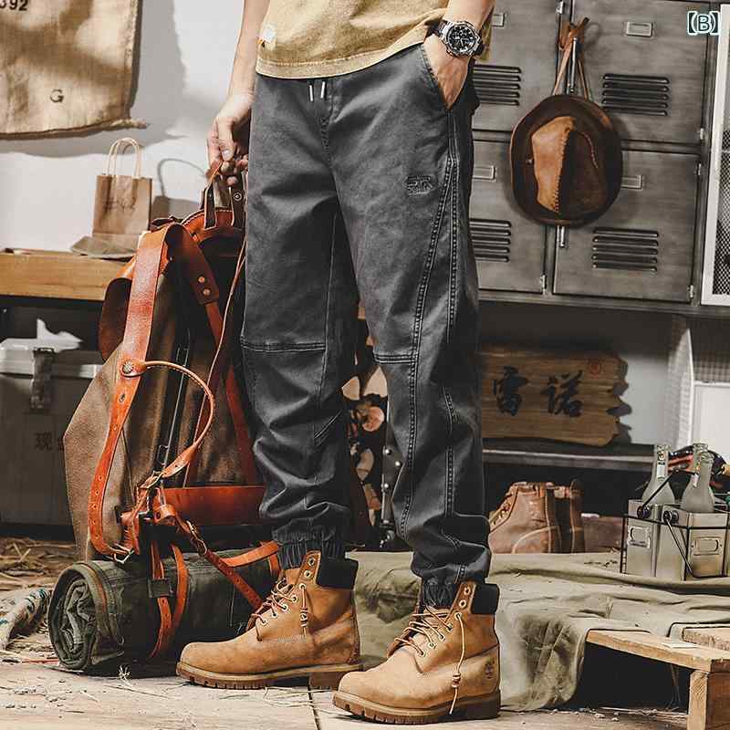 LINEAR shopのワークパンツ メンズ ボトムス カーゴパンツ ゆったり ストレート テーパード ミリタリー カジュアル カーキ ブラック 黒 綿 コットン 秋｜アングル3