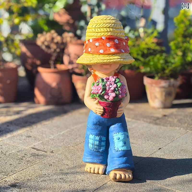 54 cm 女の子の 花 持つ 庭の 装飾 品 バルコニー 屋内 屋外 ガーデン 中庭 樹脂 誕生日 プレゼント.オシャレ