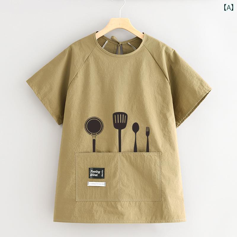 キッチン 家庭 シンプル 防 滴 半袖 エプロン 2025年新 スタイル 仕事や ケータリングに 専 女性用 コート.カラフルカラーオシャレ