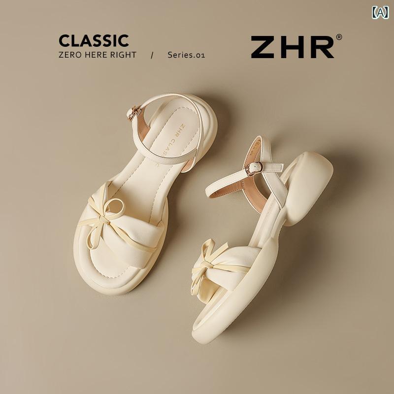 女性用 厚底 サンダル 2025年 夏 スカート 付き アウター 妖精 風 リボン ストラップ ビーチ カジュアル