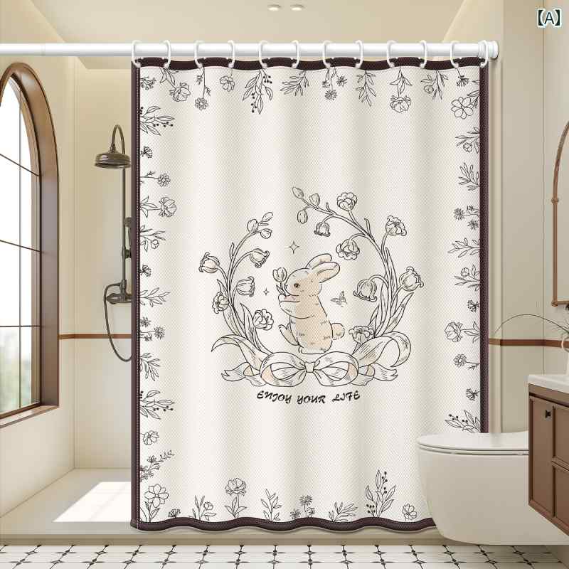 浴室 シャワー カーテン 布 パンチ フリー 防水 防 カビ 速乾 ブロック バス ルーム フレンチ パーティ..