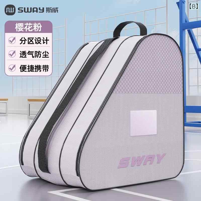 SWM 子供用 ローラー アイス スケート バッグ 大容量 専用 収納袋 大人用 3層式 バックパック ブルー ピンク ブラック 2