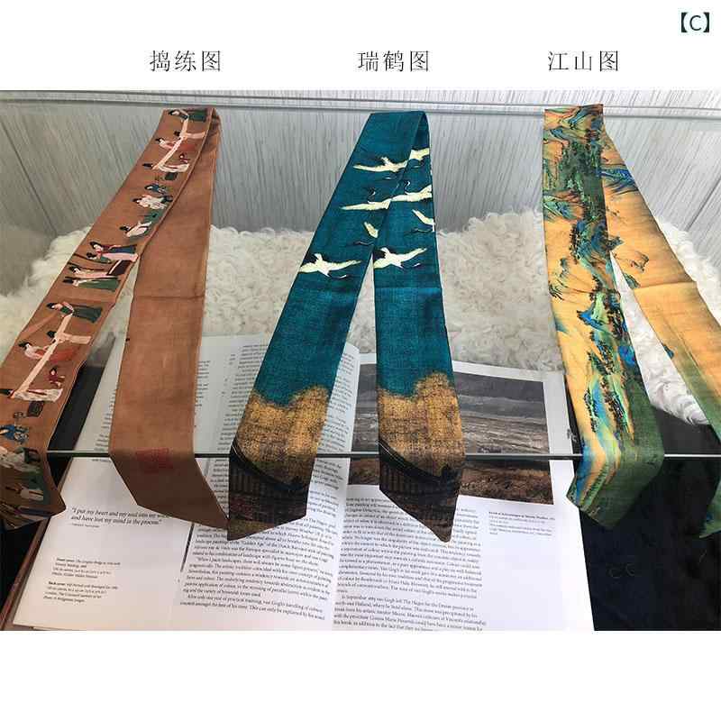 LINEAR shopの＜ 民族 風＞ 宋 徽 宗吉 祥 鶴 リボン 細 幅 スカーフ ロング ヘアバンド 文化と 創造性 チャイナタイ バッグ.シンプルスタイル｜アングル3