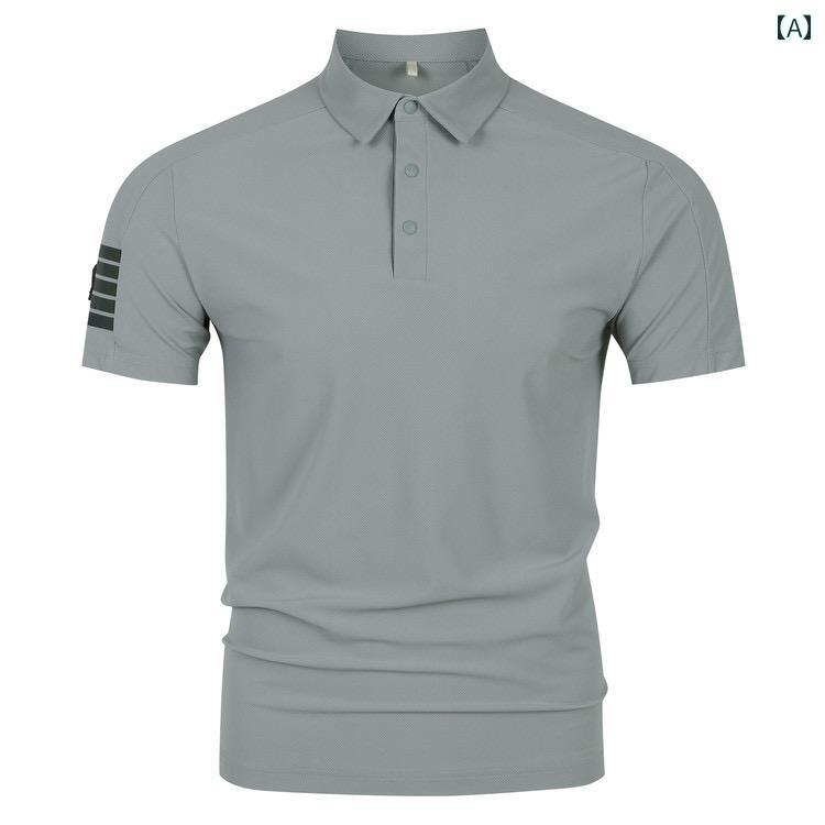 韓国製 ゴルフ 夏 速乾性 吸汗性 スポーツ メンズ ラペル ハーフ ボタン 半袖 ポロシャツ スタイリッシ..