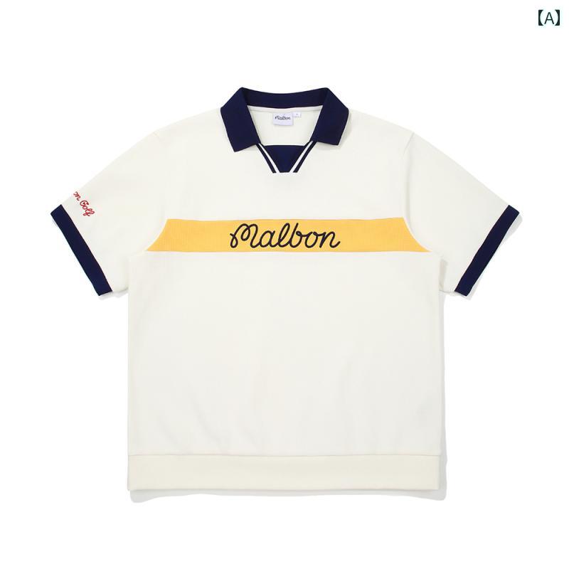 夏季 韓国製 高級ゴルフウェア メンズ ポロシャツ スポーティー 高伸縮性 通気性 半袖 Tシャツ ホワイ..