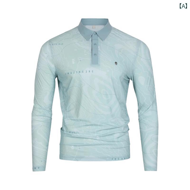 ゴルフウェア メンズ ジャージ 夏 軽量 通気性 クール 長袖 Tシャツ ラペル ポロシャツ トップ 最適 高..