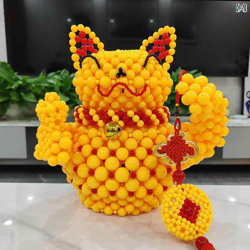 手芸用 飾り物 招き 猫用 ビーズ 素材 パッケージ DIY リビング ルーム用 デスク オープニング用.カラフルカラーオシャレデザイン素材：アクリル製品タイプ: アクセサリーアクセサリーの種類: ルースビーズ色の分類: ラッキーキャットキャンディビーズ素材パック.ラッキーキャットパールエディション素材パック