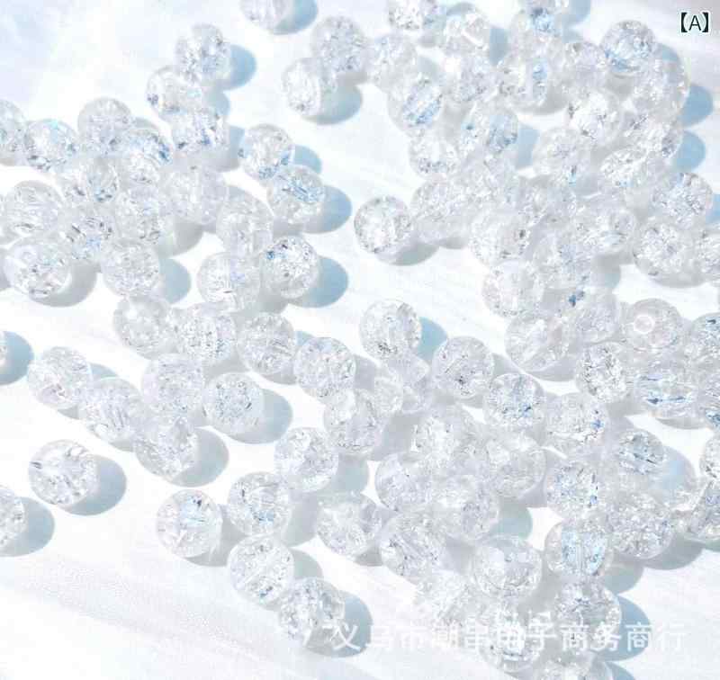 8 mm アイス クラック ガラス ビーズ ルース ブレスレット DIY アクセサリー ネックレス ジュエリー ストレート ホール 素材 50個