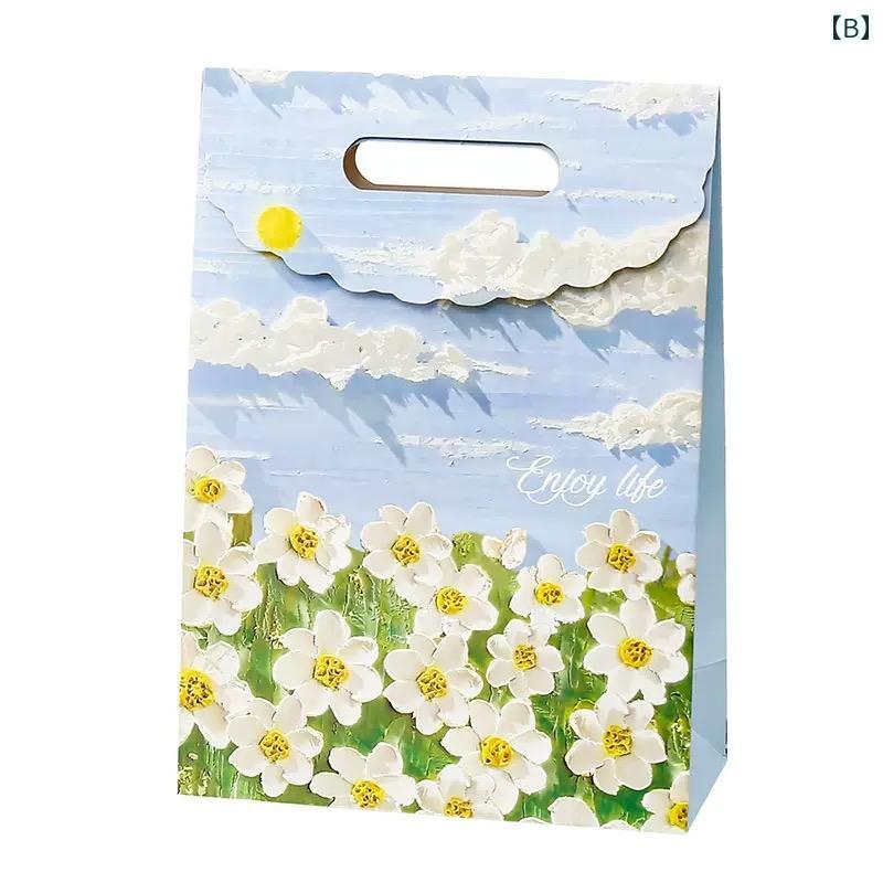 ギフト バッグ ハンドバッグ 誕生日 包装 男の子と 女の子 小さめ フリップ 油絵 紙袋 空 箱 贈り物 カジュアル おしゃれ かわいい 手提げ 持ち運び