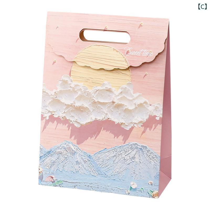 ギフト バッグ ハンドバッグ 誕生日 包装 男の子と 女の子 小さめ フリップ 油絵 紙袋 空 箱 贈り物 カジュアル おしゃれ かわいい 手提げ 持ち運び