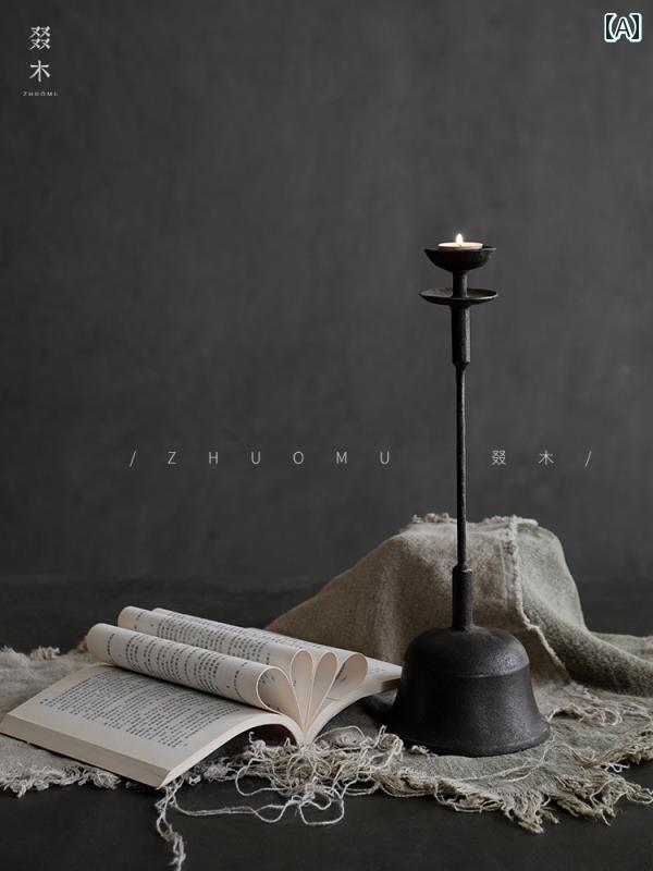 わび さび レトロ ノスタルジック ホーム ダイニング テーブル 装飾 錬 鉄 キャンドルホルダー 中国 禅 フロア ランプ.シンプルスタイル