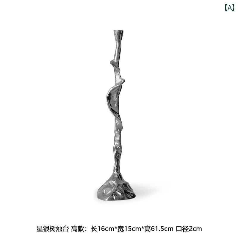 Fanqi レトロ おしゃれ メタル シルバー キャンドルスティック リビング ルーム ライト 豪華 エントランス アート 装飾 品