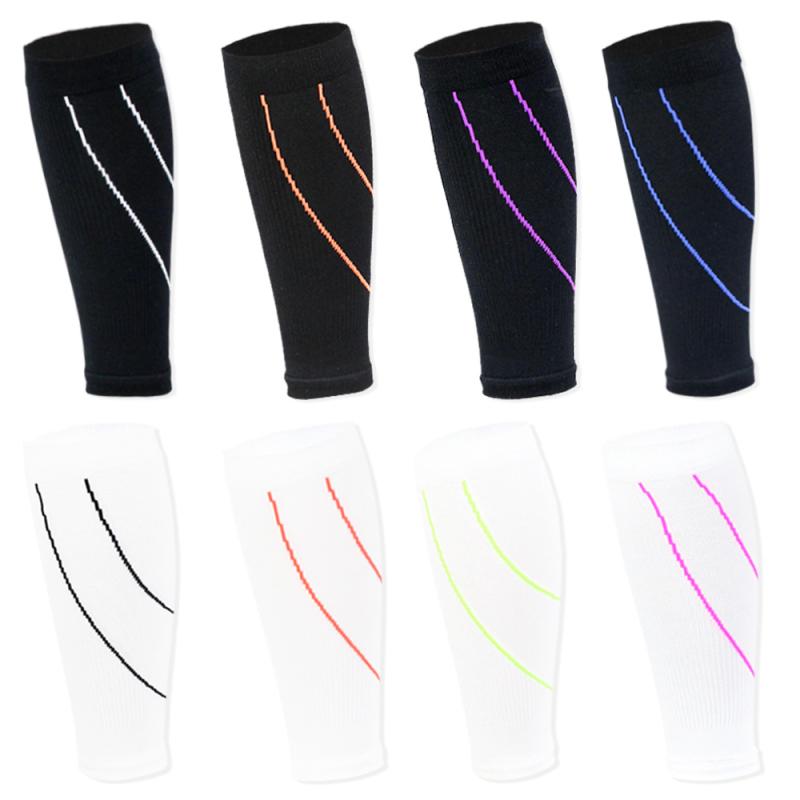 レッグウォーマー メンズ レディース スポーツ用 段階着圧 ニーハイソックス マラソン ランニング ジョギング むくみ予防 通気性 吸汗性 ナイロン製 黒 紫 白 ブラック オレンジ ブルー ピンク グリーン ストライプ柄(4)