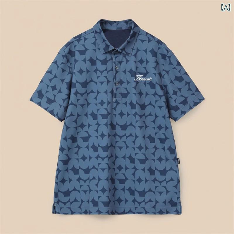 ゴルフウェア 半袖 メンズ Tシャツ 伸縮性 通気性 プリント カジュアル スポーツ ゴルフ ジャージ ポロ..