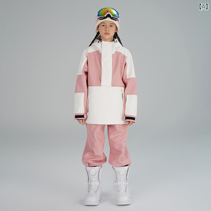 Xueyipai 青少年 子供用 スキー 服 スーツ 女子 パンツ ビッグ 用品 男子 防風 防水性 ピンク イエロー..