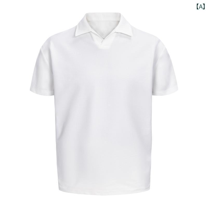 Casoulty ゴルフ ポロシャツ ビンテージ風 Vネック スタイル シーガル ラペル 半袖 ホワイト ブラック ロイヤルブルー