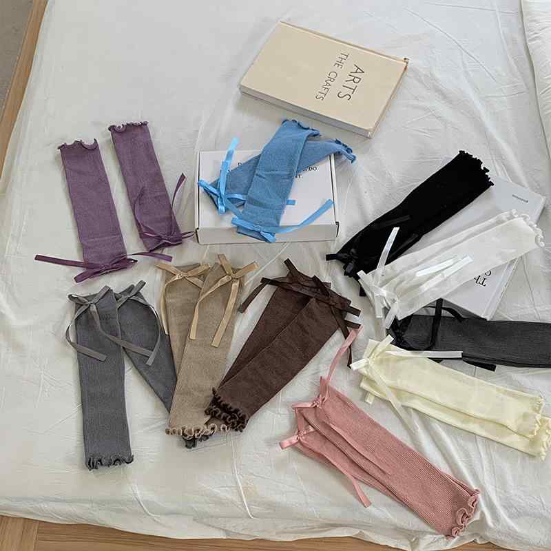 5個セット靴下 レディース ソックス 蝶結び フリル コットン混紡 無地 中筒 丈 婦人 靴下 秋冬 春夏 白 黒 グレー ピンク系 青 紫