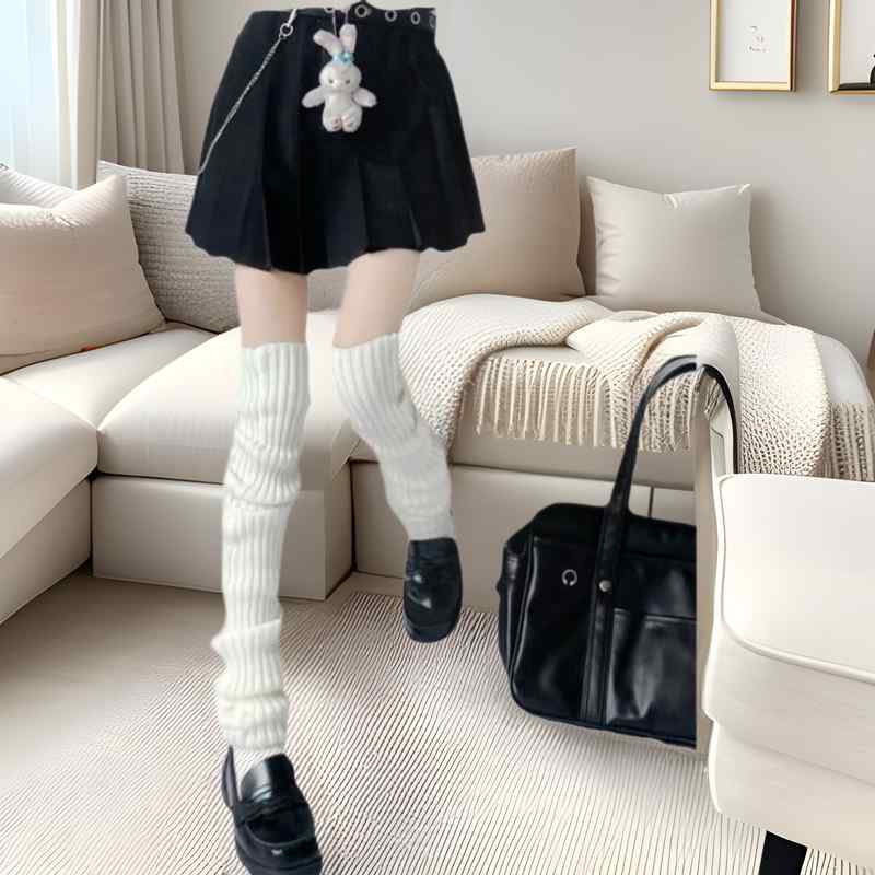 靴下 レディース レッグウォーマー ニット 高筒 ニーハイ 秋冬 暖かい 防寒 アクリル ポリエステル 無地 ホワイト グレー ブラック・カテゴリ: 袜套