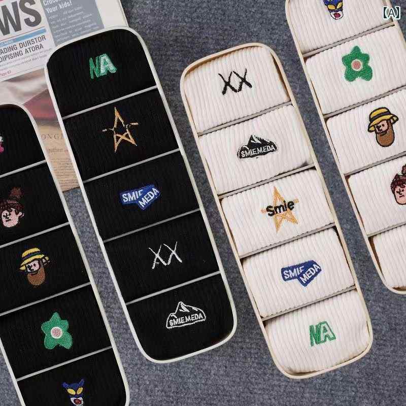 靴下 メンズ 男性用 コットン 中筒丈 吸汗 防臭 刺しゅう 白 黒 アニメ柄 カジュアル 168N 35-44サイズ 春夏秋冬(x2)