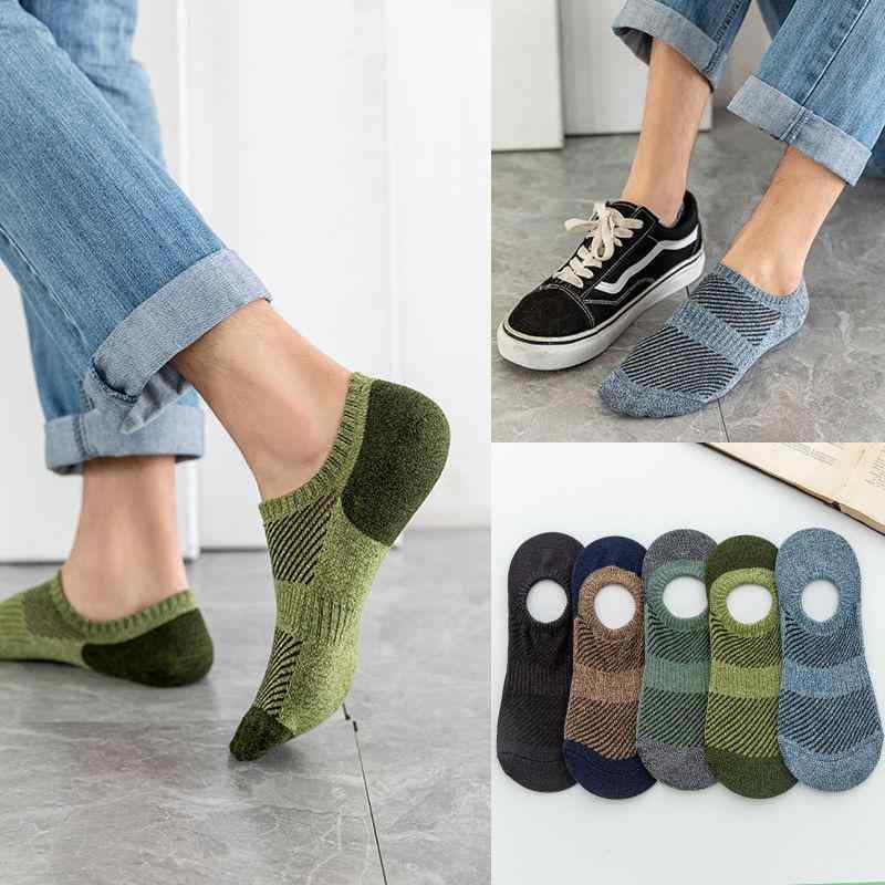 靴下 メンズ 男性用 紳士 民族風 浅履き ショートソックス ポリエステル混紡 滑り止め 吸汗 カジュアル 春夏(x5)