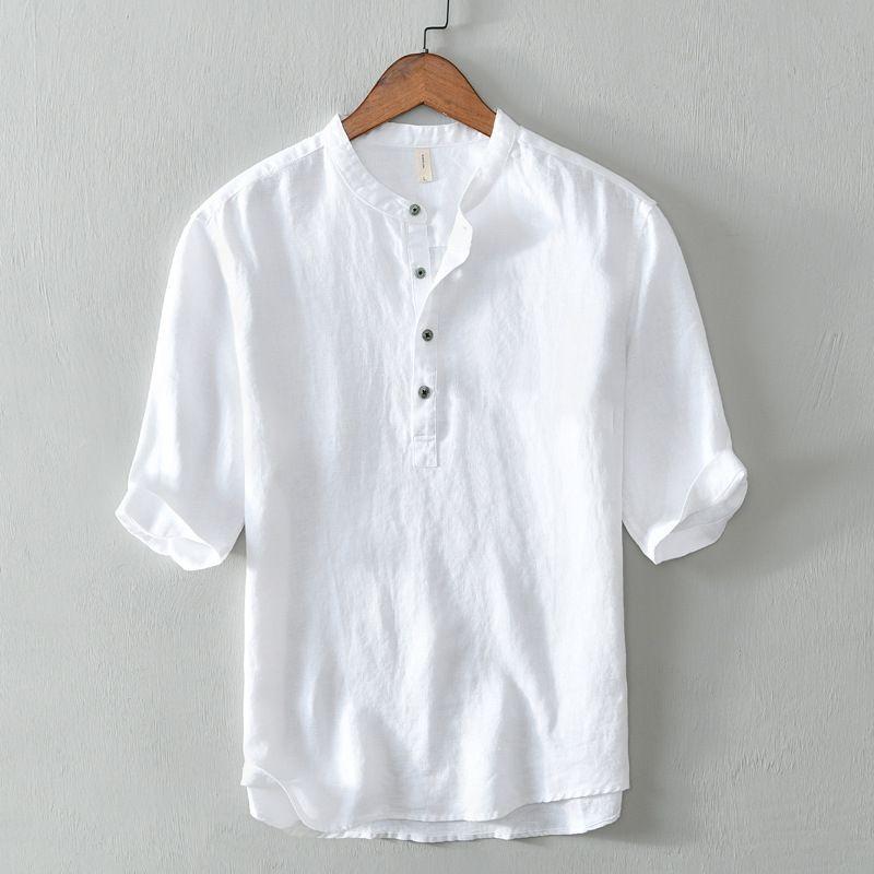 Tシャツ メンズ 男性用 リネン混紡 半袖シャツ ラウンドネック プルオーバー ゆったり 通気性 夏物 オフホワイト ブラック カーキ グレー 麻