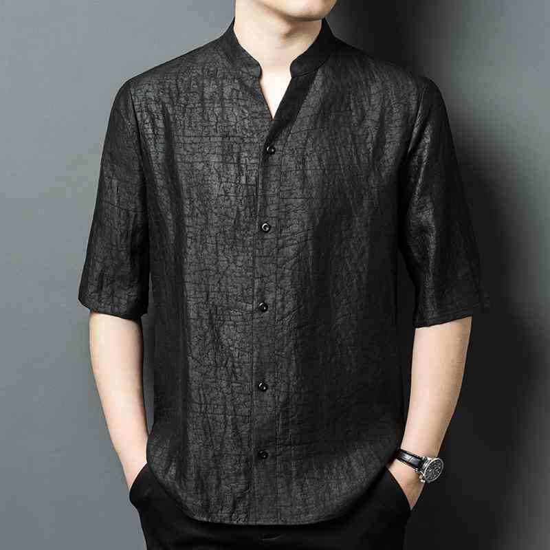 シャツ メンズ 男性用 トップス 香雲紗 桑蚕糸 半袖 立襟 薄手 ゆったり ブラック 黒 リラックス 普段使い・カテゴリ: シャツ・スタイル: 韓国・対象: メンズ・素材: 香雲紗桑蚕糸・生地機能: 洗濯機洗い可・生地密度: 80・タイプ: カーディガン・フィット: ゆったり・襟型: スタンドカラー・袖丈: 半袖・柄: 無地・厚さ: 薄手・ディテール: ステッチ・対象年齢: 成人・シーン: カジュアル・色: ブラック・サイズ: L, XL, XXL, XXXL, 4XL・シーズン: 夏・加工: 防しわ加工