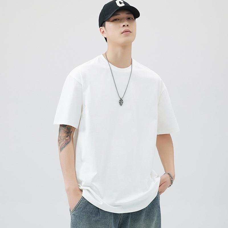 Tシャツ メンズ レディース 男女兼用 半袖 コットン クルーネック 無地 厚手 ルーズフィット 白 黒 グレー トップス 普段使い(x2)