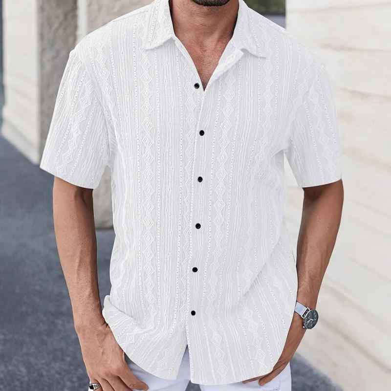 シャツ メンズ 男性用 トップス 酢酯纤维 纯色 半袖 翻领 カジュアル ブラック ブラウン ホワイト 开衫..