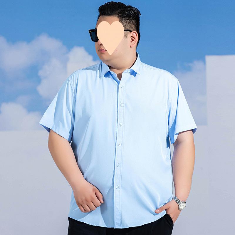 シャツ メンズ 男性用 大きいサイズ 半袖 ポリエステル 混紡 ゆったり カジュアル トップス 無地 ブラック ホワイト ブルー ピンク系