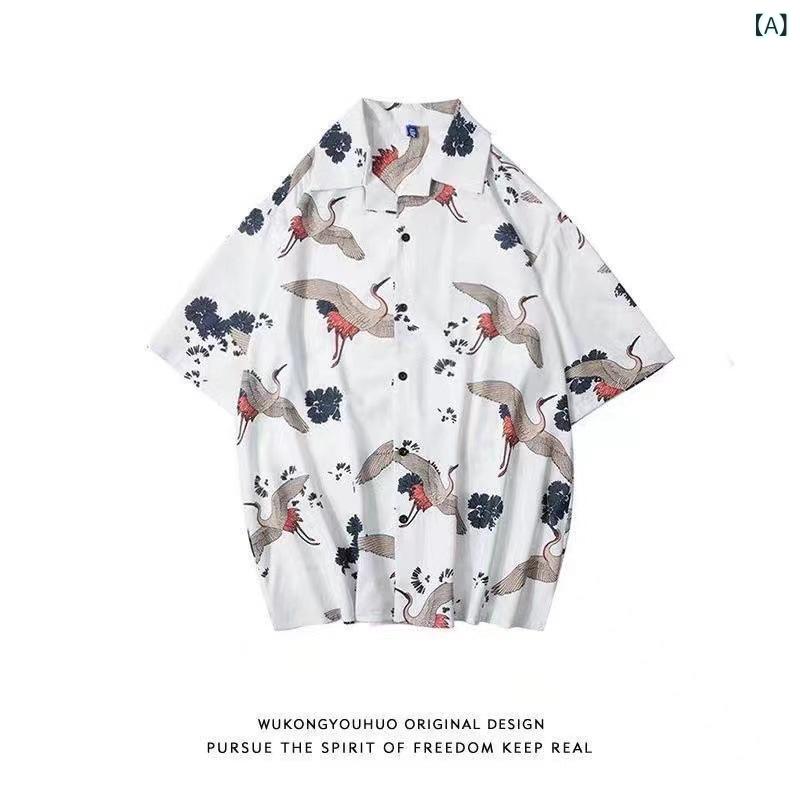 シャツ メンズ 男性用 トップス アロハシャツ オープンカラーシャツ 半袖 ポリエステル ゆったり 薄手 カジュアル 春夏 ホワイト ブラック グリーン