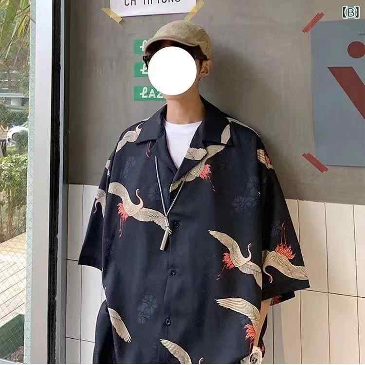 シャツ メンズ 男性用 トップス アロハシャツ オープンカラーシャツ 半袖 ポリエステル ゆったり 薄手 カジュアル 春夏 ホワイト ブラック グリーン