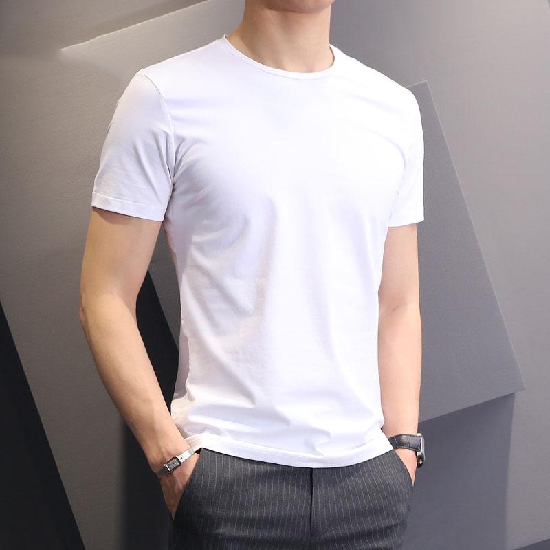 Tシャツ メンズ 男性用 半袖 丸首 インナー トップス ポリエステル 無地 スリムタイプ 白 黒