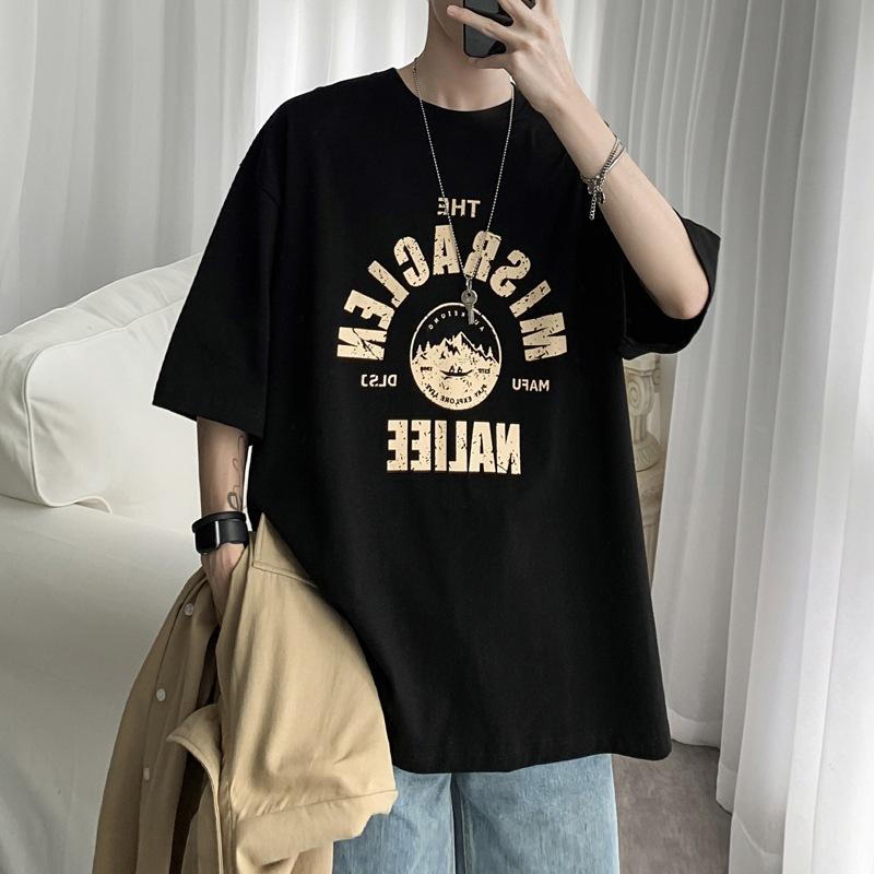 Tシャツ メンズ 男性用 半袖 トップス ストリート 接触冷感 部屋着 カットソー ゆったり プリントTシャツ クルーネック カジュアル スポーティー 春夏 ブラック ホワイト ブルー グレー(4.0)
