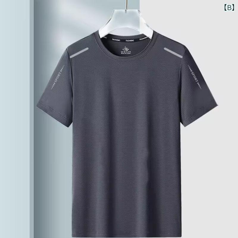 Tシャツ メンズ 男性用 半袖 薄手 ポリエステル 吸湿速乾 接触冷感 メッシュ スポーツ トレーニング 普段使い トップス カットソー ブラック グレー ホワイト